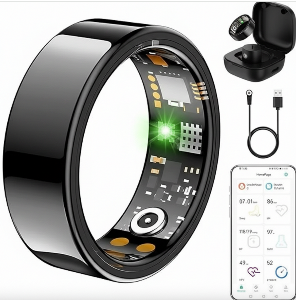 Smart Fitness Ring – Stainless Steel Body Tracking & Activity Monitor