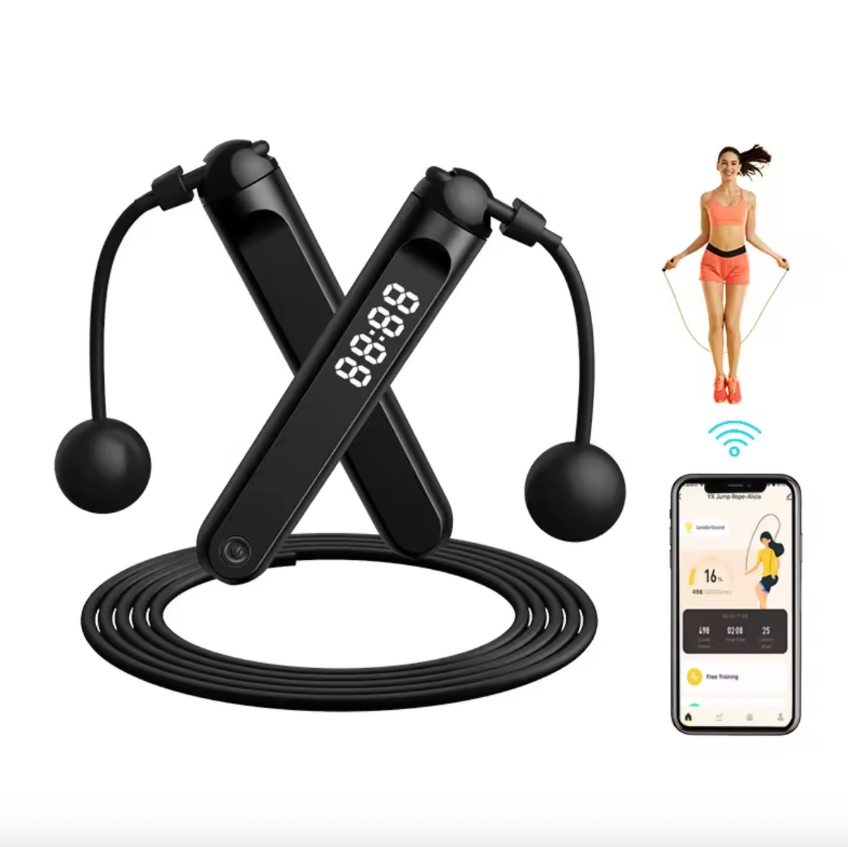 Smart Electronic Jump Rope – Adjustable PVC Cordless Skipping Rope with Digital Counter & App